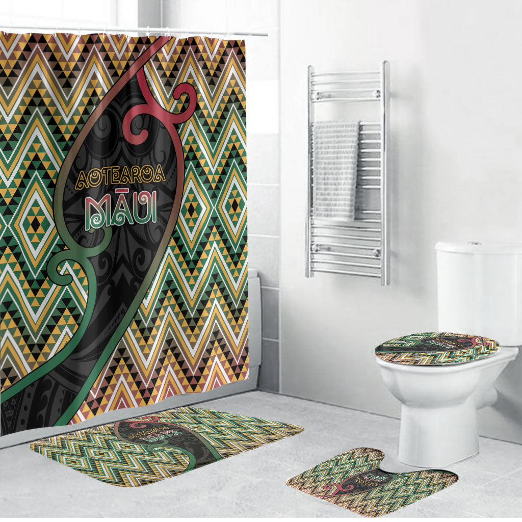 Aotearoa Atua Maui Bathroom Set Demigod Hero And Trickster Koru Patterns