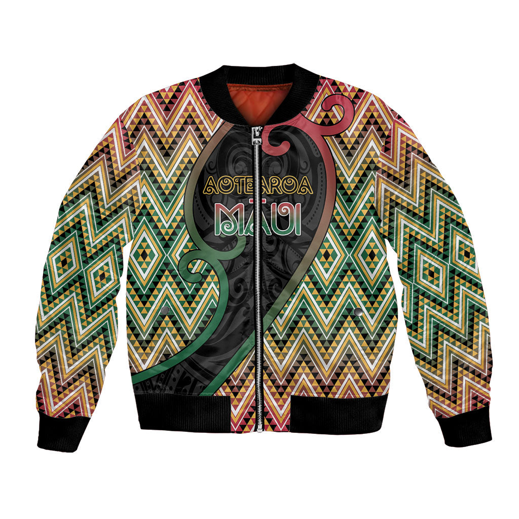 Custom Aotearoa Atua Maui Bomber Jacket Demigod Hero And Trickster Koru Patterns