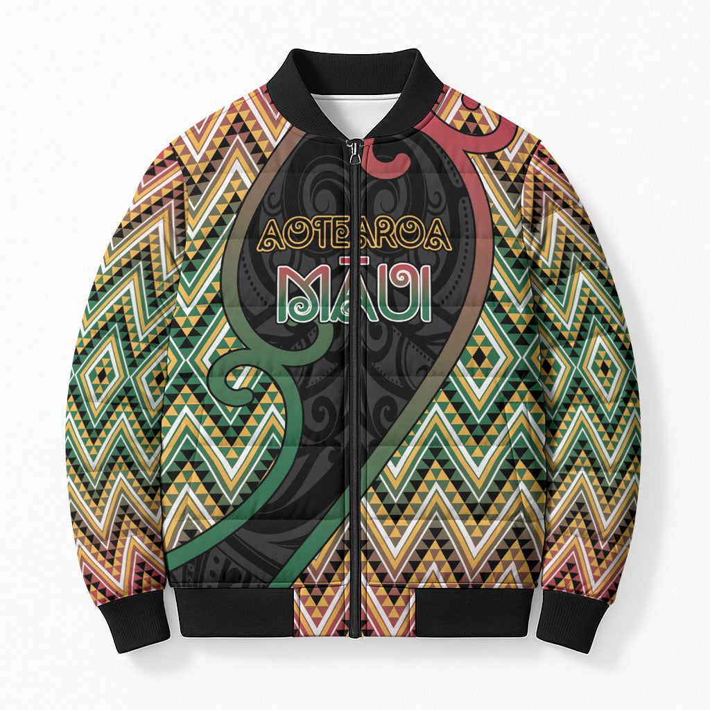 Custom Aotearoa Atua Maui Bomber Puffer Jacket Demigod Hero And Trickster Koru Patterns