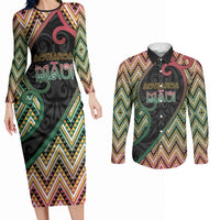 Custom Aotearoa Atua Maui Couples Matching Long Sleeve Bodycon Dress and Long Sleeve Button Shirt Demigod Hero And Trickster Koru Patterns