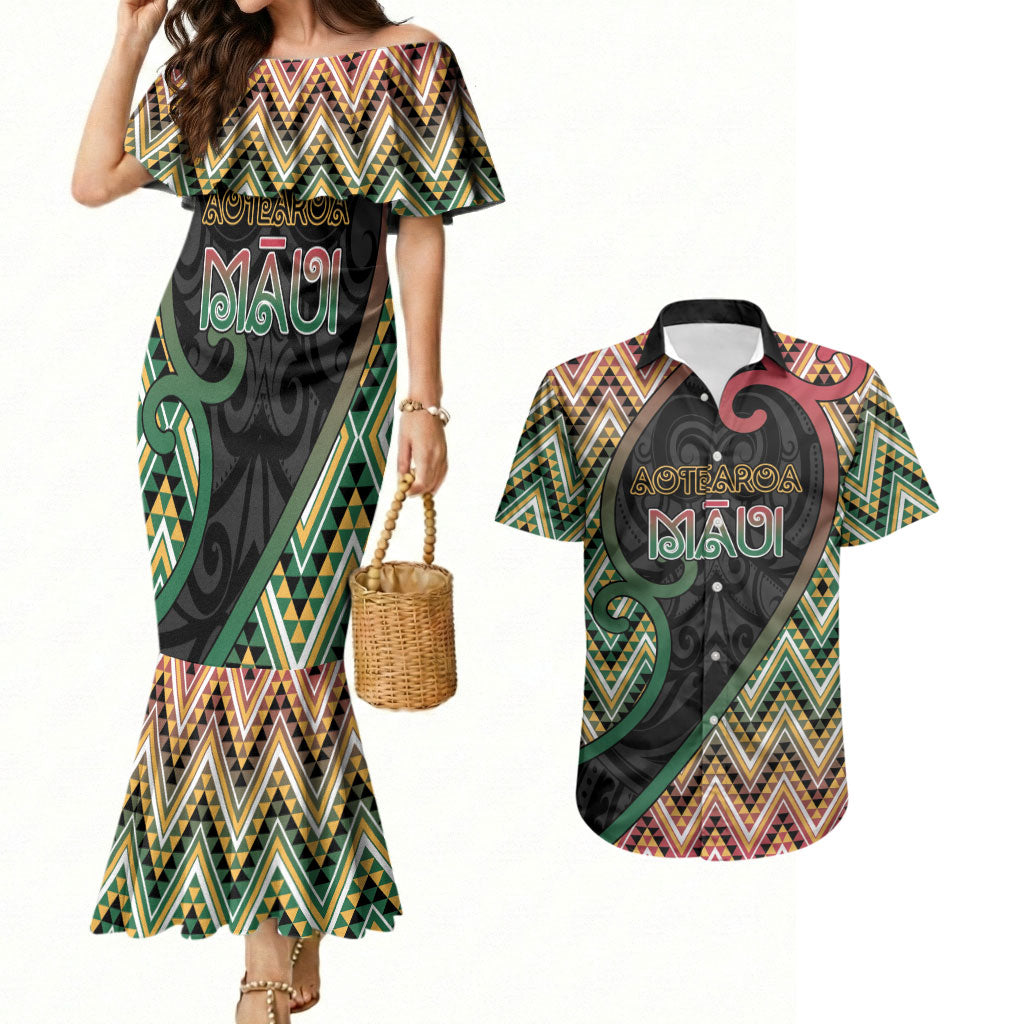 Custom Aotearoa Atua Maui Couples Matching Mermaid Dress and Hawaiian Shirt Demigod Hero And Trickster Koru Patterns