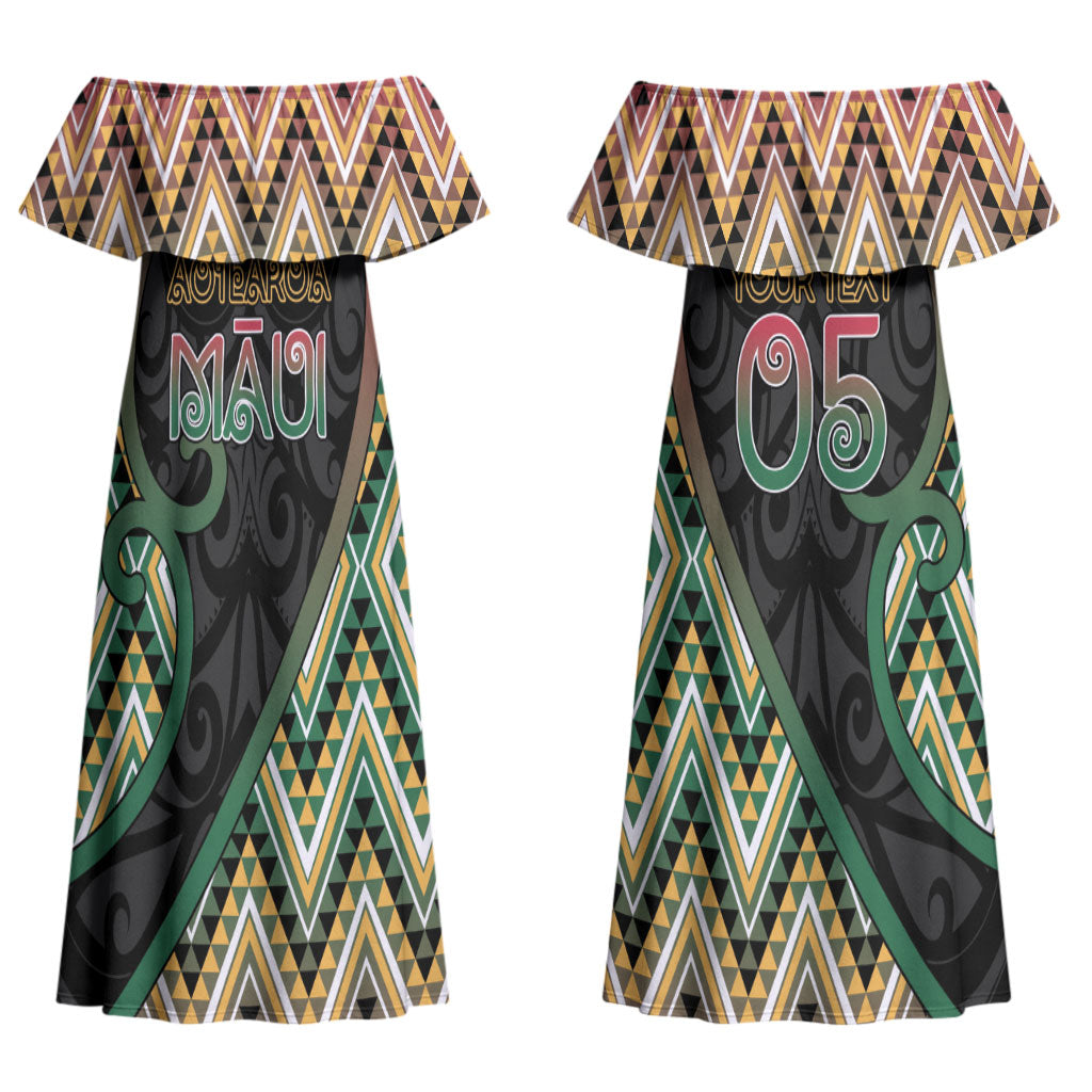 Custom Aotearoa Atua Maui Couples Matching Off Shoulder Maxi Dress and Long Sleeve Button Shirt Demigod Hero And Trickster Koru Patterns