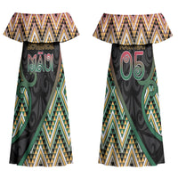 Custom Aotearoa Atua Maui Couples Matching Off Shoulder Maxi Dress and Long Sleeve Button Shirt Demigod Hero And Trickster Koru Patterns