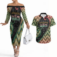 Custom Aotearoa Atua Maui Couples Matching Off The Shoulder Long Sleeve Dress and Hawaiian Shirt Demigod Hero And Trickster Koru Patterns