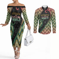 Custom Aotearoa Atua Maui Couples Matching Off The Shoulder Long Sleeve Dress and Long Sleeve Button Shirt Demigod Hero And Trickster Koru Patterns