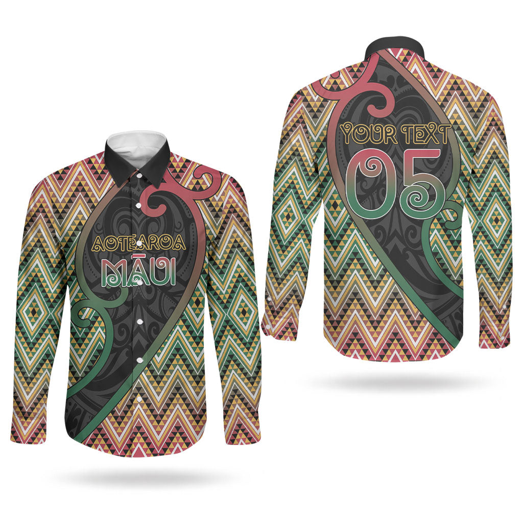 Custom Aotearoa Atua Maui Couples Matching Puletasi and Long Sleeve Button Shirt Demigod Hero And Trickster Koru Patterns