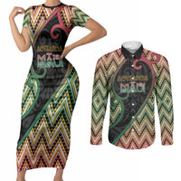 Custom Aotearoa Atua Maui Couples Matching Short Sleeve Bodycon Dress and Long Sleeve Button Shirt Demigod Hero And Trickster Koru Patterns