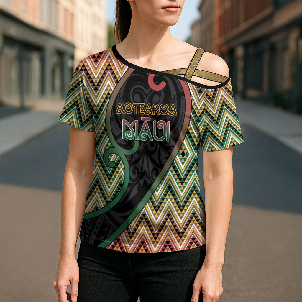 Custom Aotearoa Atua Maui Cross Shoulder Shirt Demigod Hero And Trickster Koru Patterns