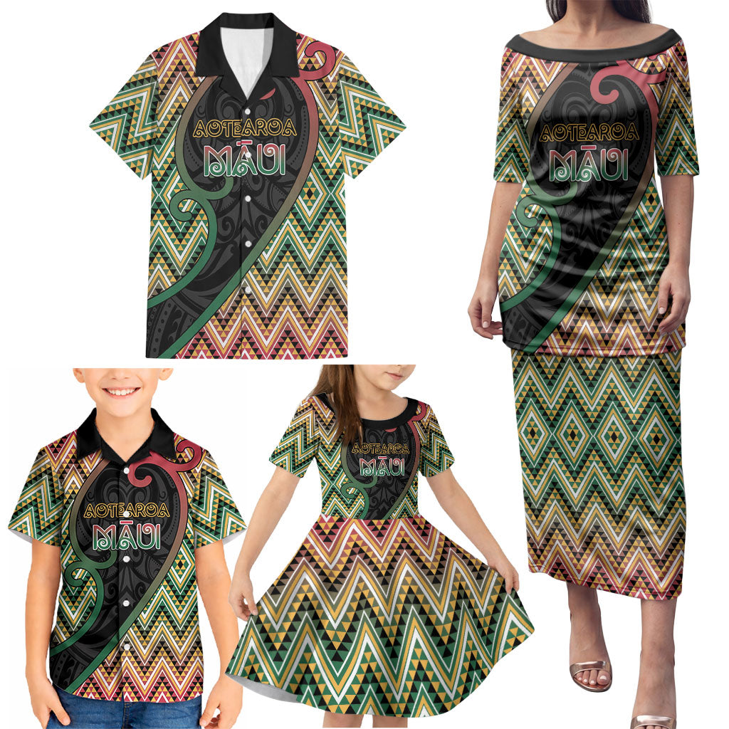 Custom Aotearoa Atua Maui Family Matching Puletasi and Hawaiian Shirt Demigod Hero And Trickster Koru Patterns