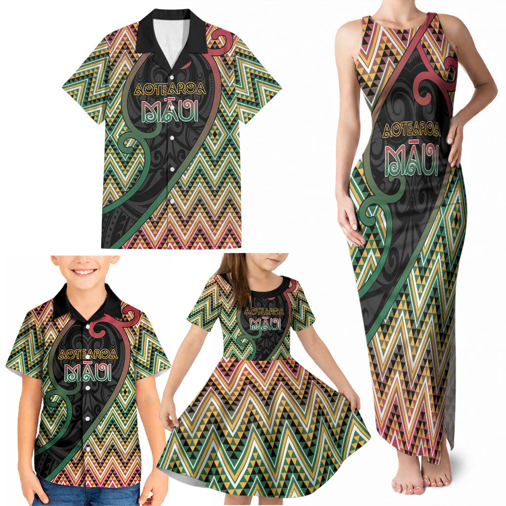 Custom Aotearoa Atua Maui Family Matching Tank Maxi Dress and Hawaiian Shirt Demigod Hero And Trickster Koru Patterns