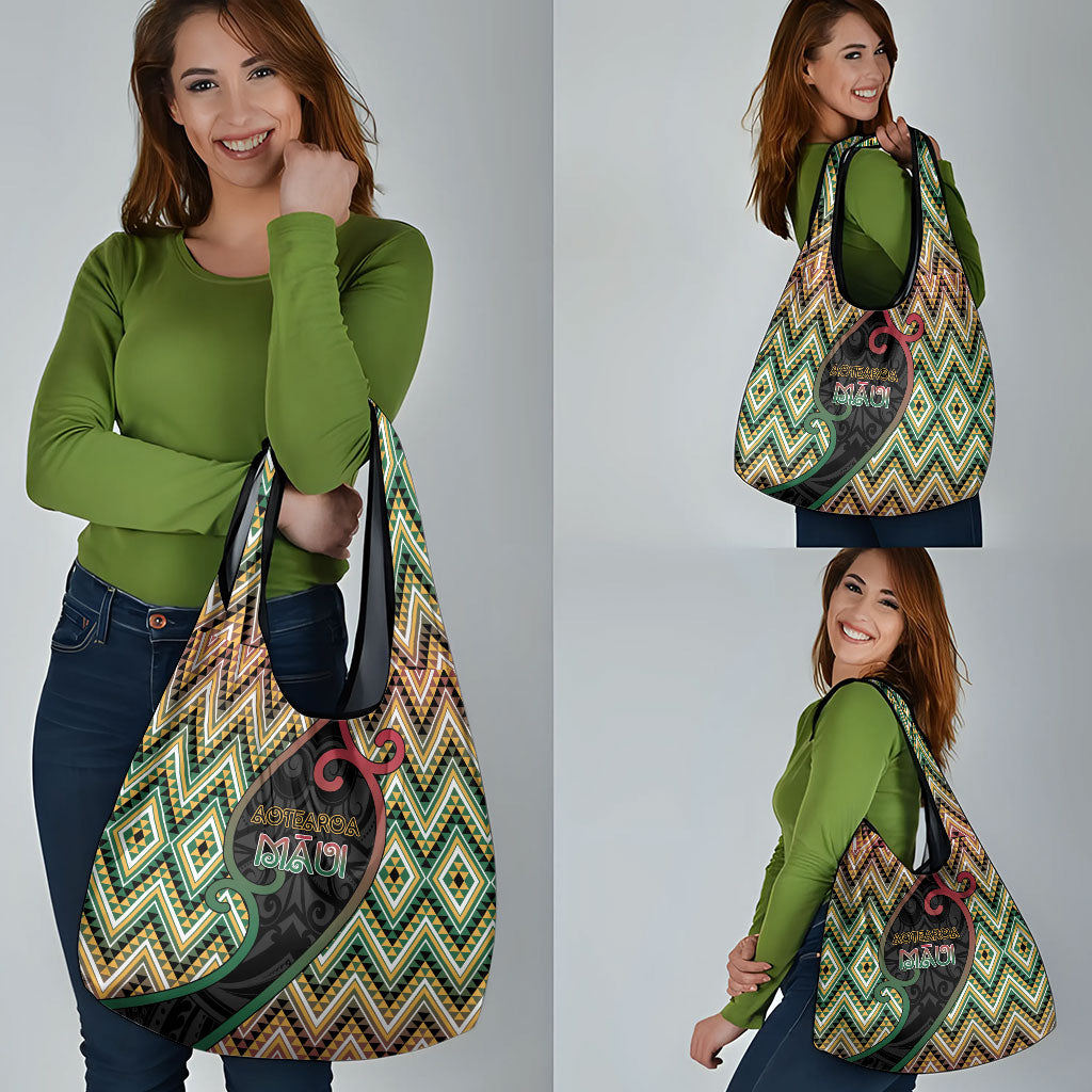 Aotearoa Atua Maui Grocery Bag Demigod Hero And Trickster Koru Patterns