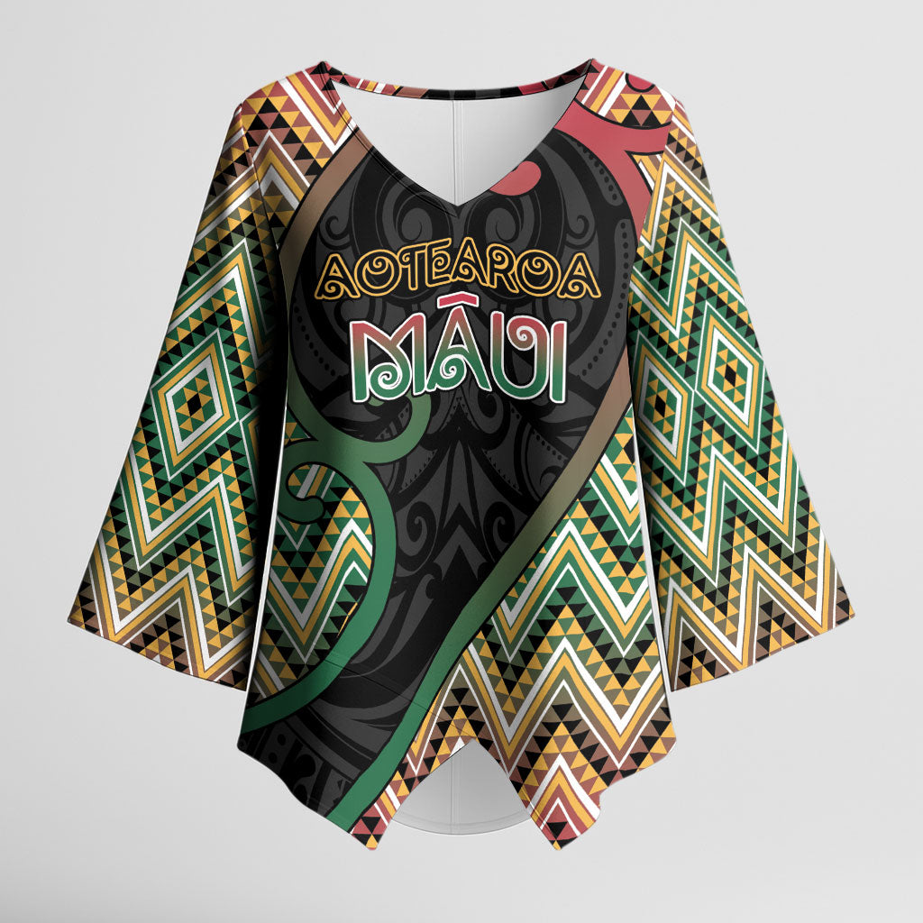 Custom Aotearoa Atua Maui Kimono Sleeve Blouse Demigod Hero And Trickster Koru Patterns