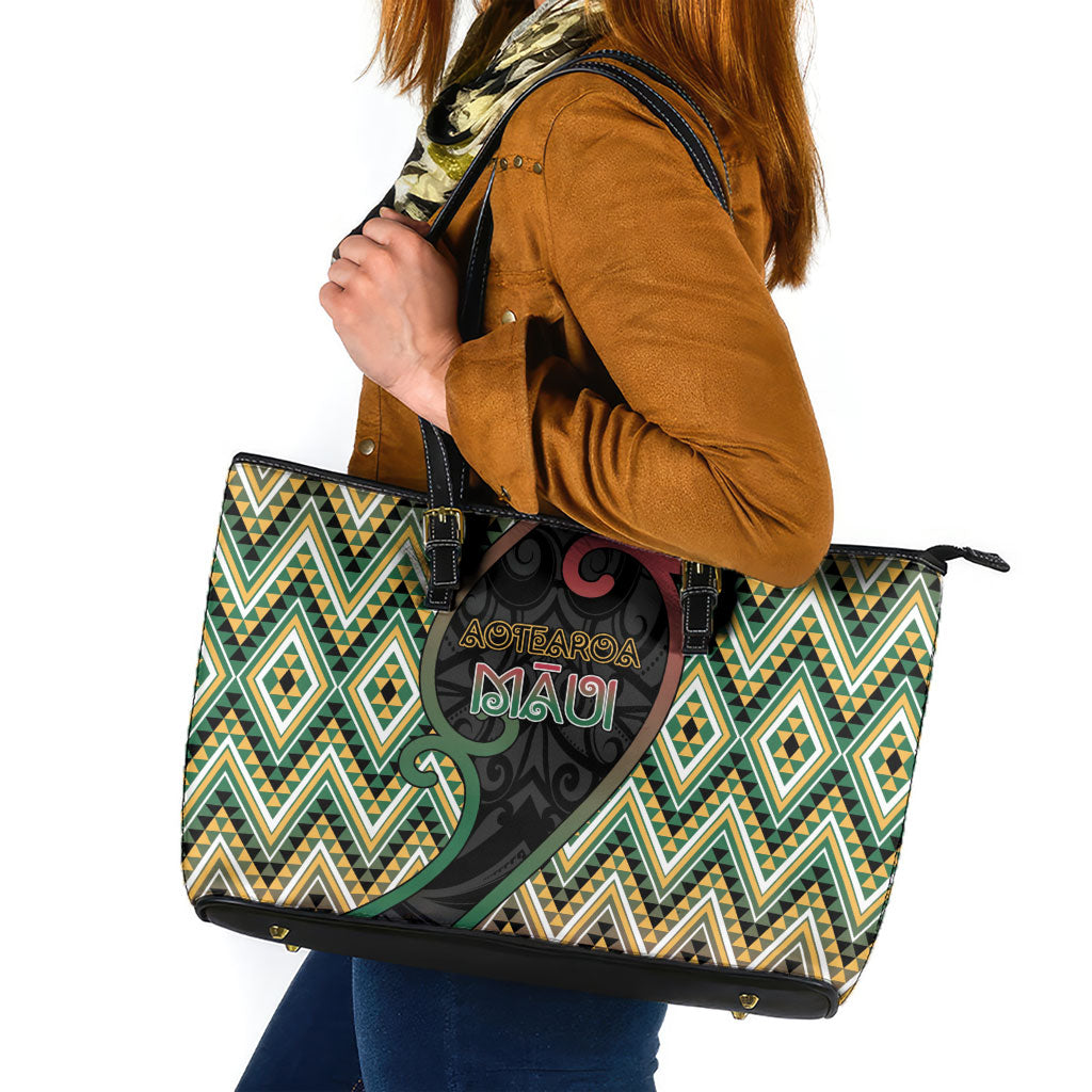 Aotearoa Atua Maui Leather Tote Bag Demigod Hero And Trickster Koru Patterns