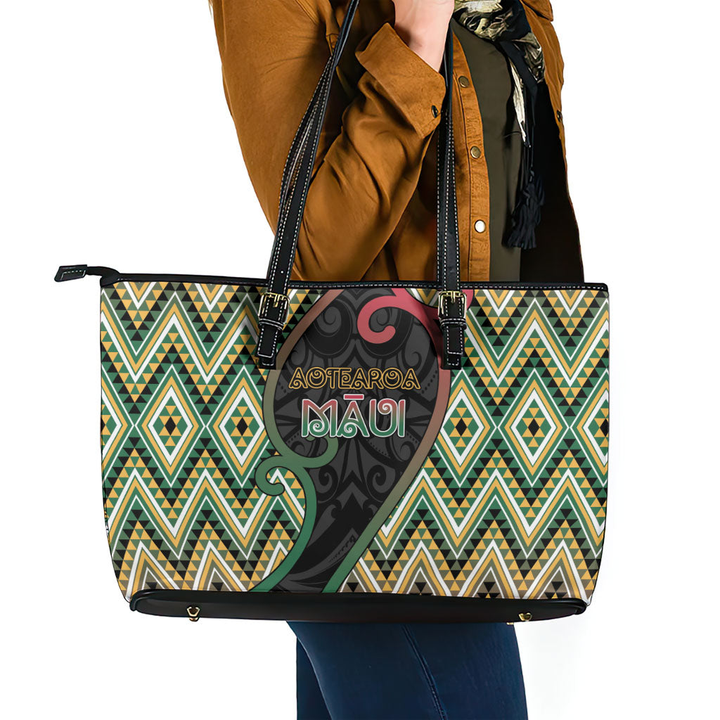 Aotearoa Atua Maui Leather Tote Bag Demigod Hero And Trickster Koru Patterns