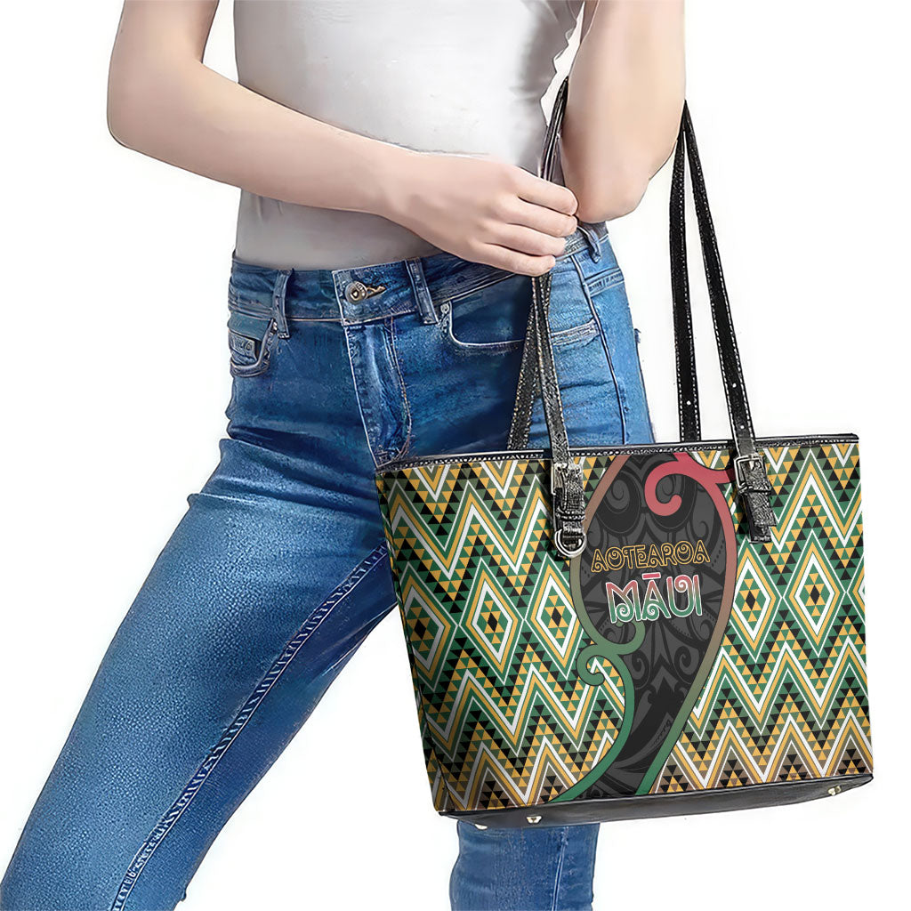 Aotearoa Atua Maui Leather Tote Bag Demigod Hero And Trickster Koru Patterns