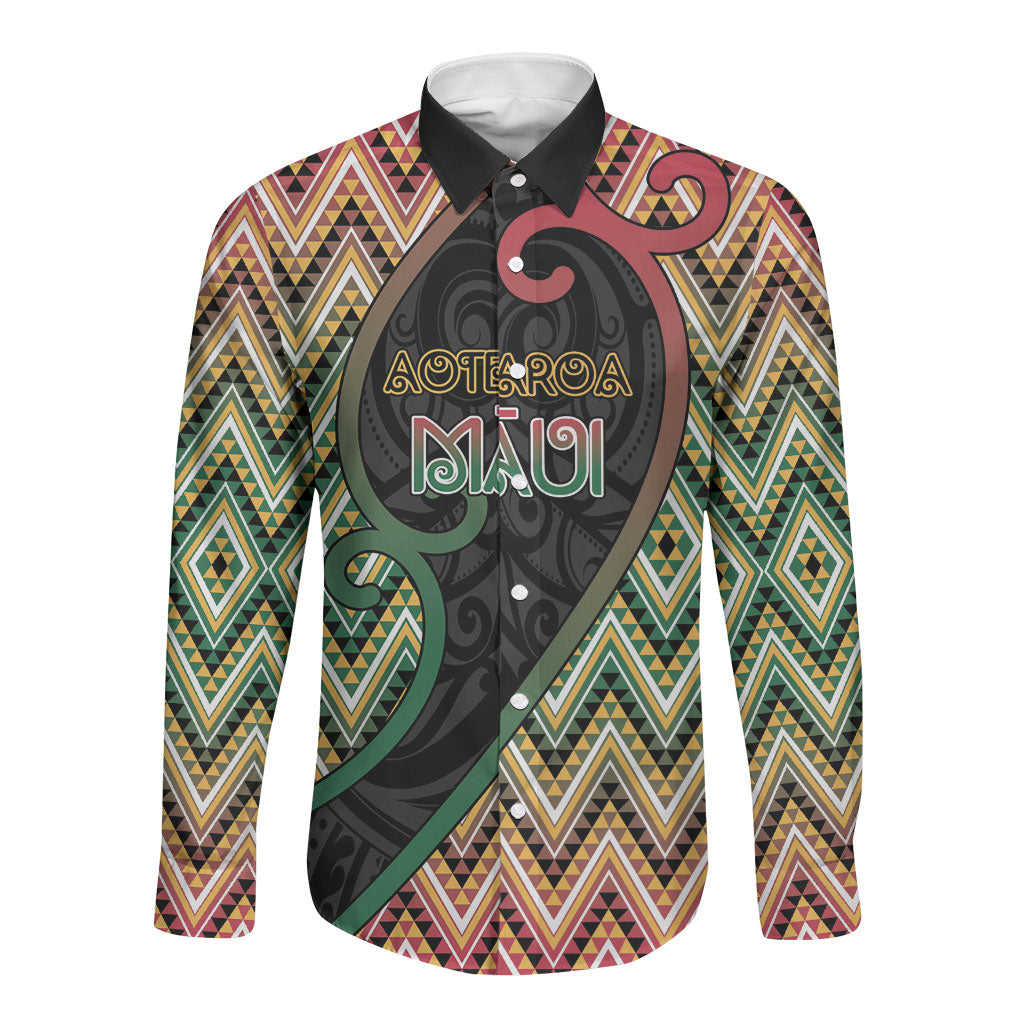 Custom Aotearoa Atua Maui Long Sleeve Button Shirt Demigod Hero And Trickster Koru Patterns