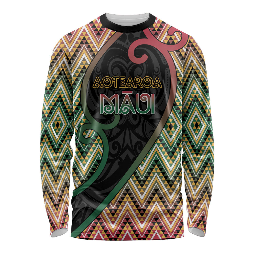 Custom Aotearoa Atua Maui Long Sleeve Shirt Demigod Hero And Trickster Koru Patterns