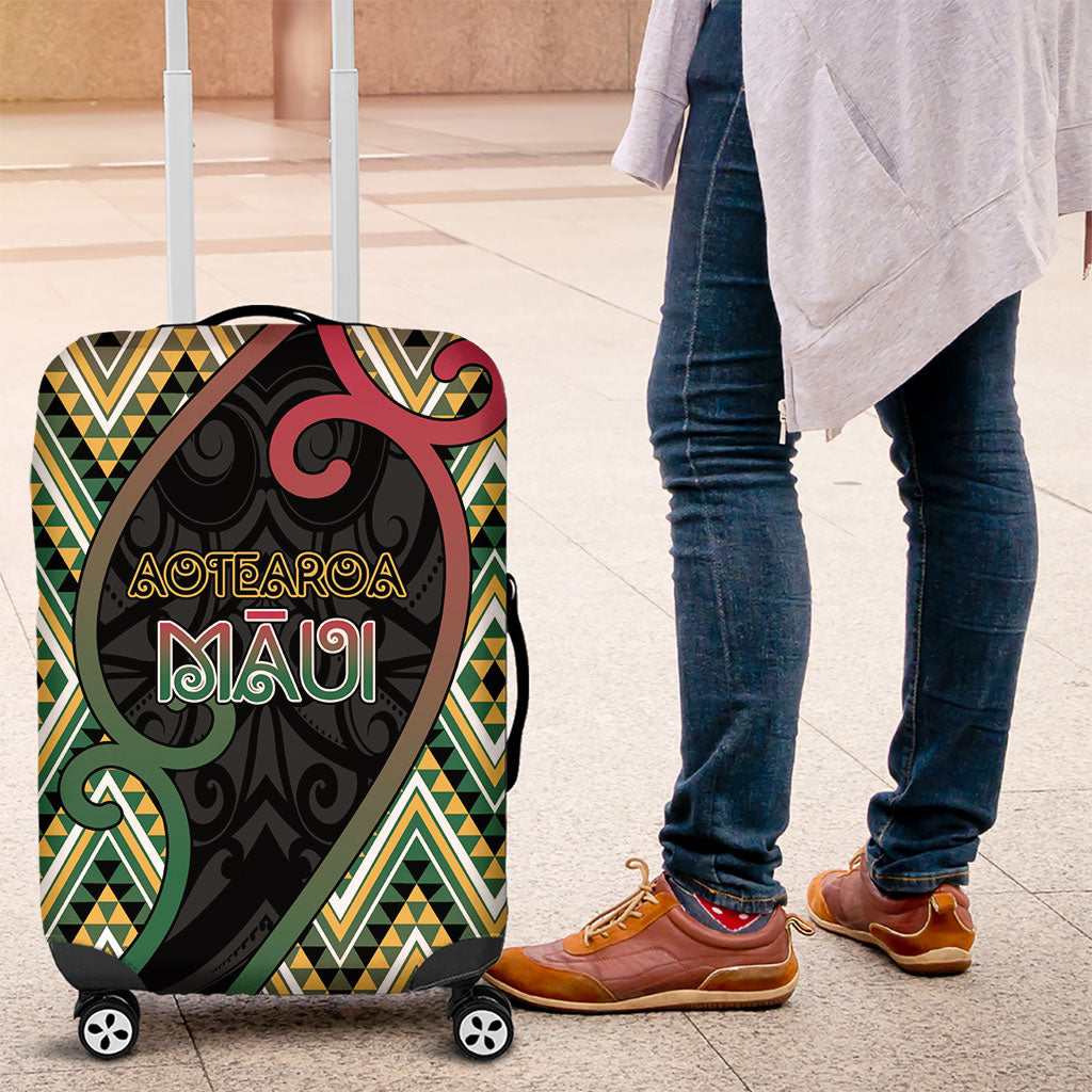 Aotearoa Atua Maui Luggage Cover Demigod Hero And Trickster Koru Patterns