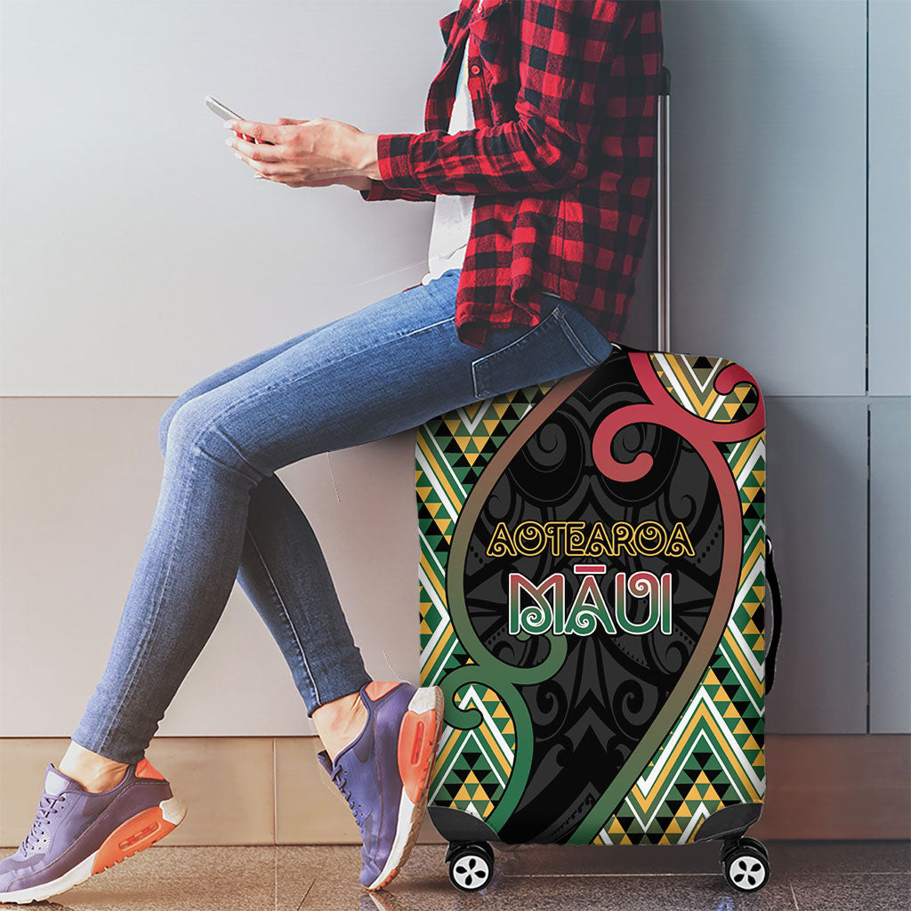 Aotearoa Atua Maui Luggage Cover Demigod Hero And Trickster Koru Patterns