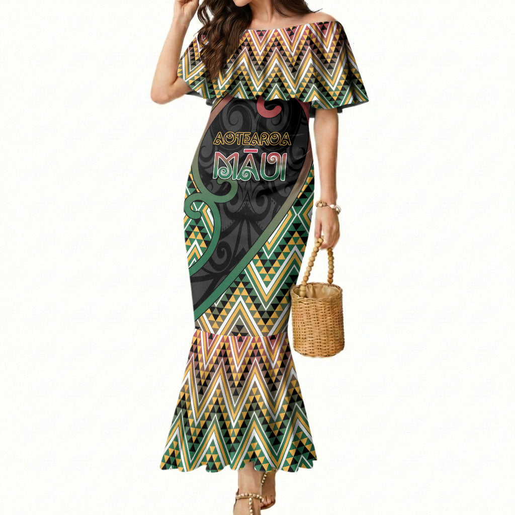 Custom Aotearoa Atua Maui Mermaid Dress Demigod Hero And Trickster Koru Patterns