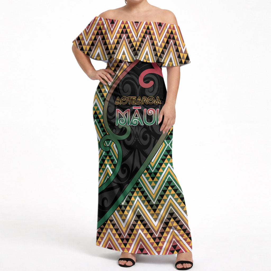 Custom Aotearoa Atua Maui Off Shoulder Maxi Dress Demigod Hero And Trickster Koru Patterns