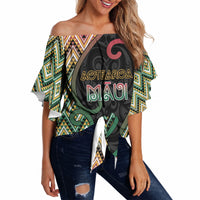 Custom Aotearoa Atua Maui Off Shoulder Wrap Waist Top Demigod Hero And Trickster Koru Patterns