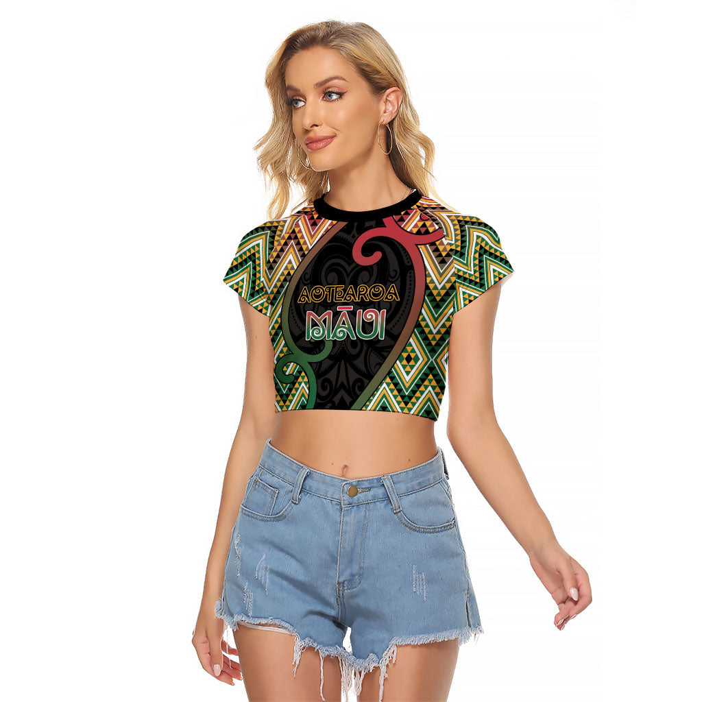 Custom Aotearoa Atua Maui Raglan Cropped T Shirt Demigod Hero And Trickster Koru Patterns