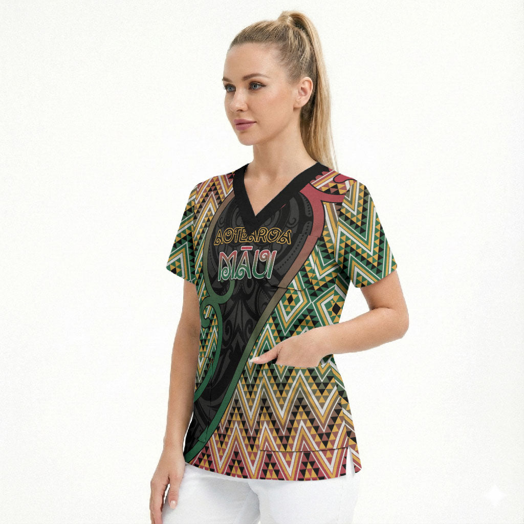 Custom Aotearoa Atua Maui Scrub Top Demigod Hero And Trickster Koru Patterns