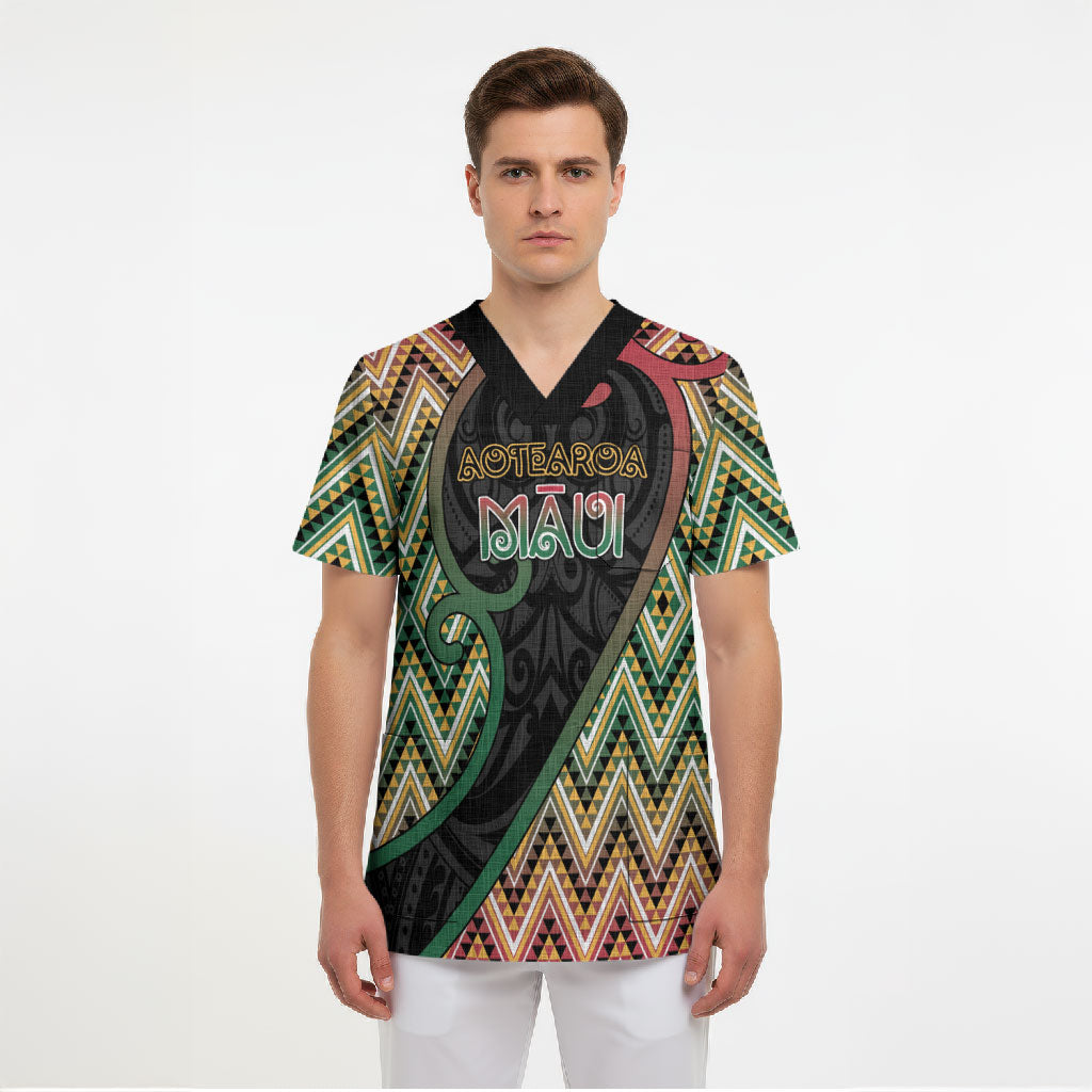 Custom Aotearoa Atua Maui Scrub Top Demigod Hero And Trickster Koru Patterns