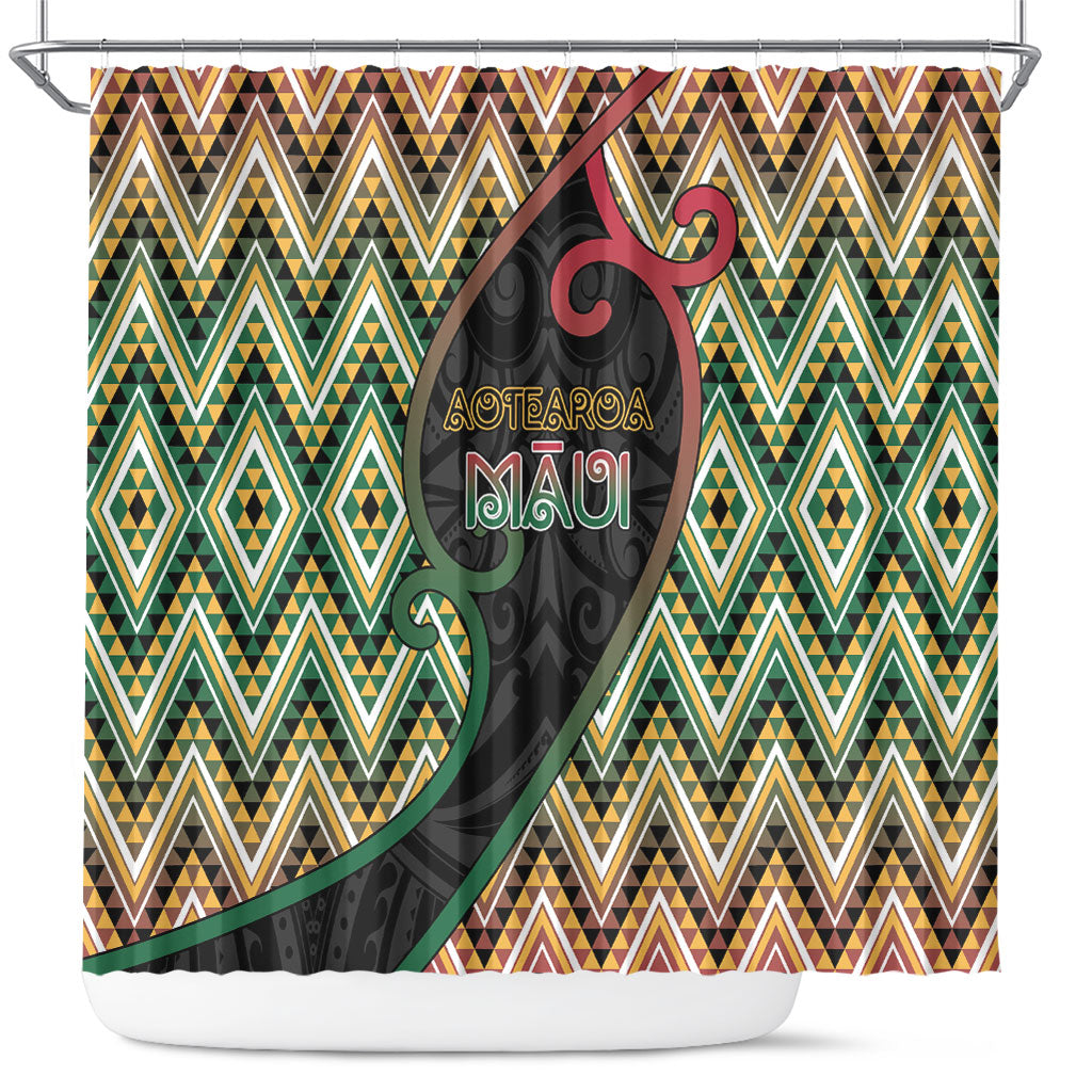Aotearoa Atua Maui Shower Curtain Demigod Hero And Trickster Koru Patterns