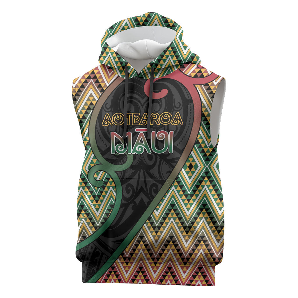 Custom Aotearoa Atua Maui Sleeveless Hoodie Demigod Hero And Trickster Koru Patterns