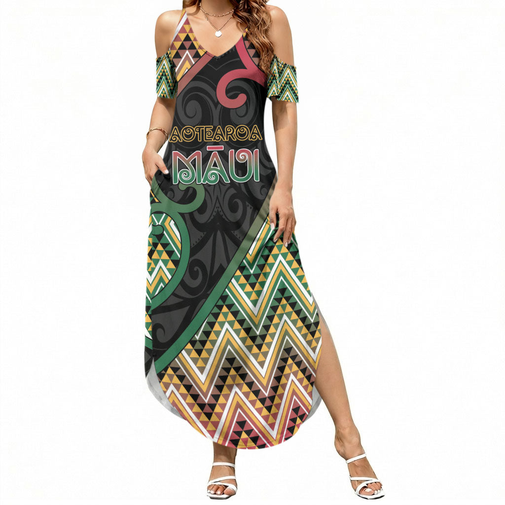 Custom Aotearoa Atua Maui Summer Maxi Dress Demigod Hero And Trickster Koru Patterns