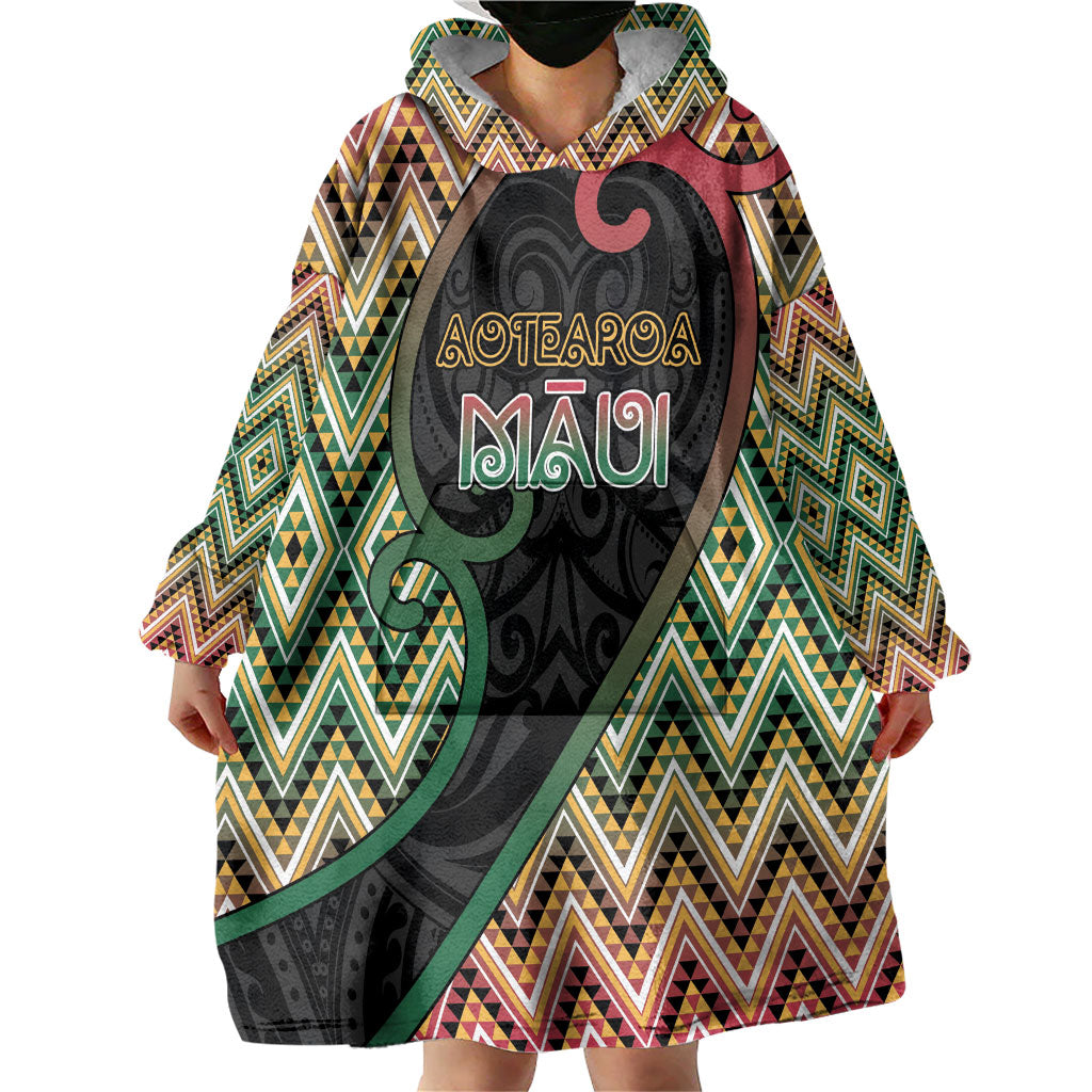 Custom Aotearoa Atua Maui Wearable Blanket Hoodie Demigod Hero And Trickster Koru Patterns