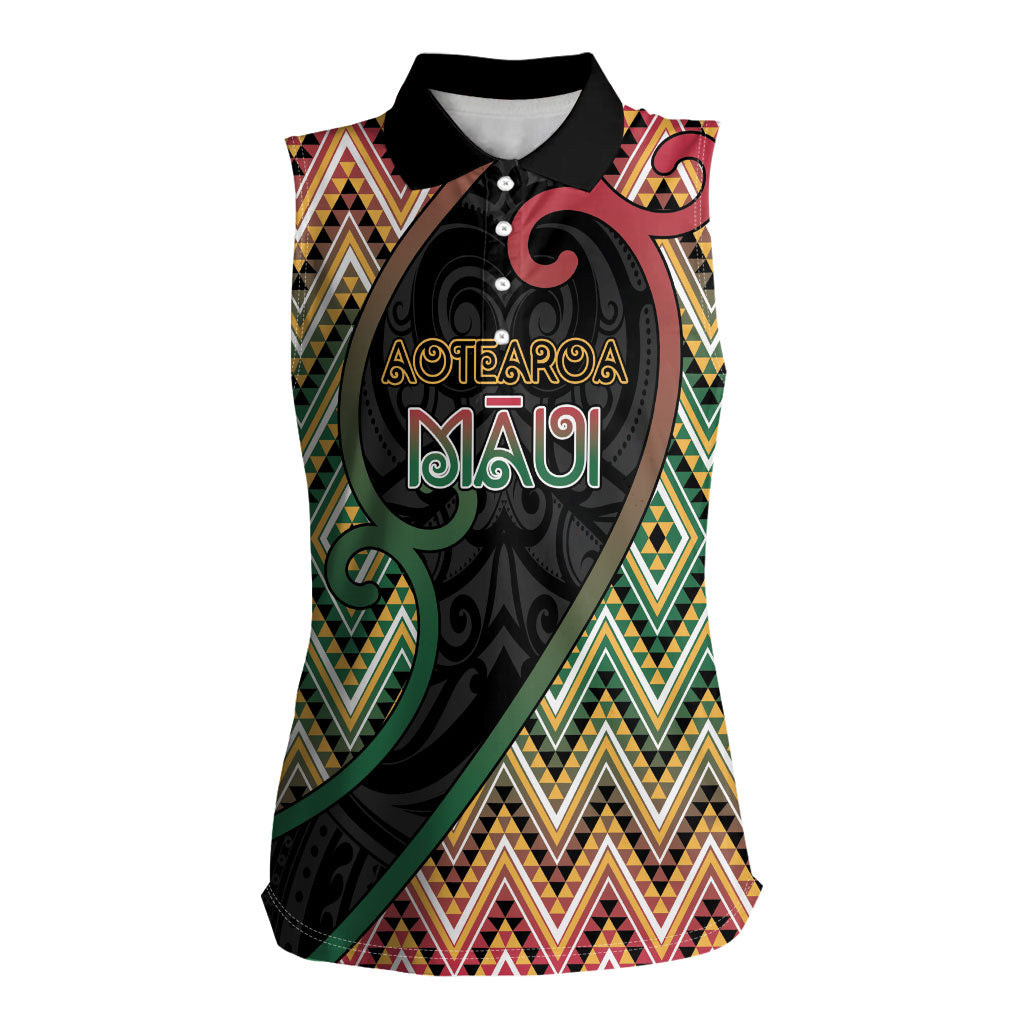 Custom Aotearoa Atua Maui Women Sleeveless Polo Shirt Demigod Hero And Trickster Koru Patterns