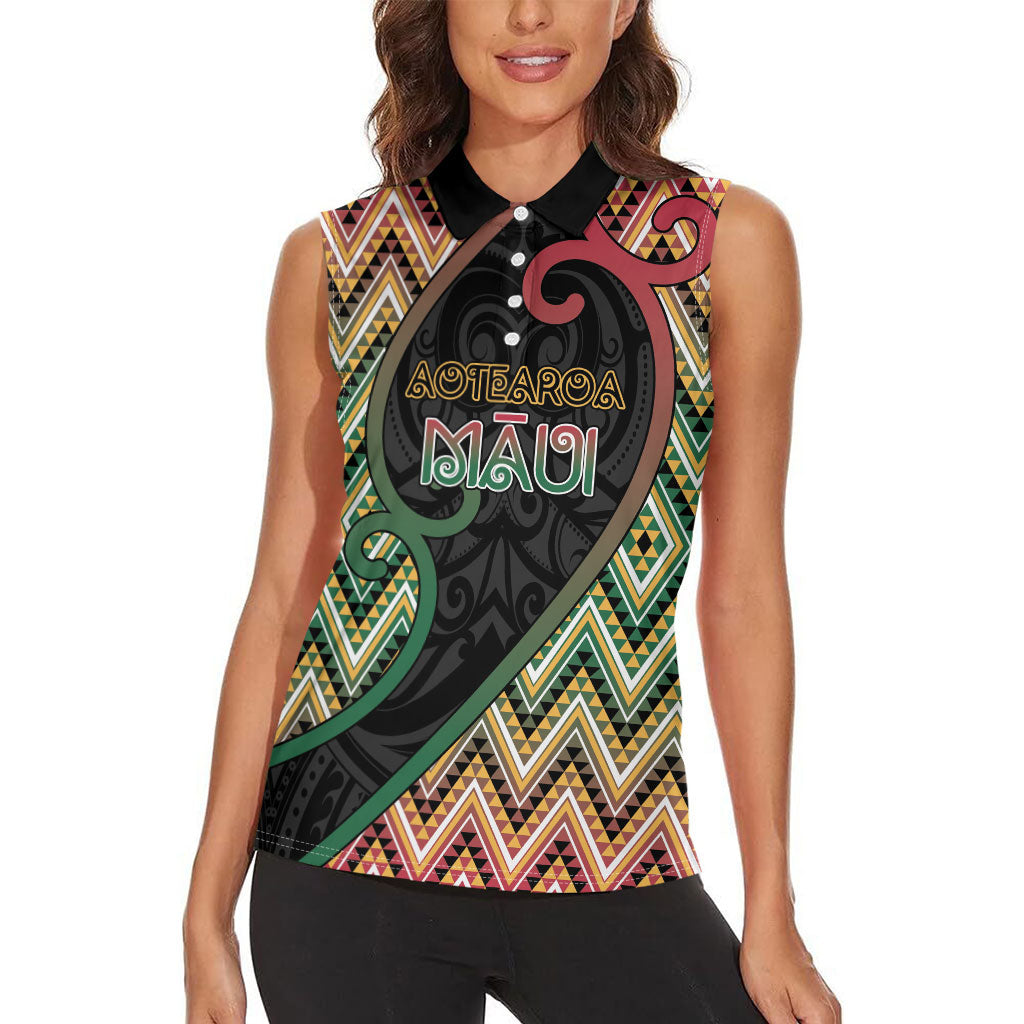 Custom Aotearoa Atua Maui Women Sleeveless Polo Shirt Demigod Hero And Trickster Koru Patterns
