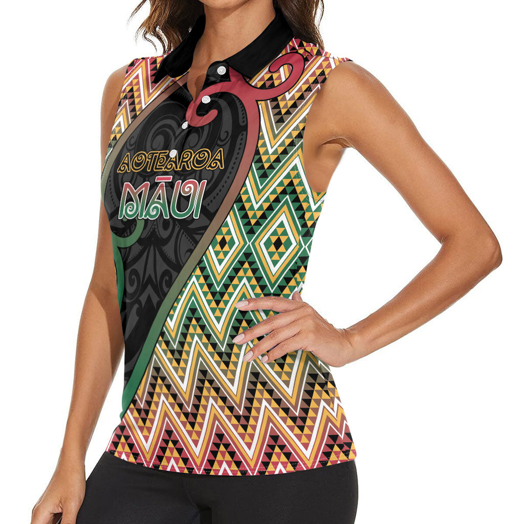 Custom Aotearoa Atua Maui Women Sleeveless Polo Shirt Demigod Hero And Trickster Koru Patterns