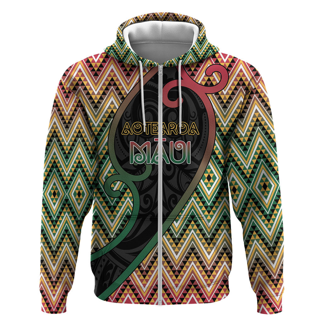 Custom Aotearoa Atua Maui Zip Hoodie Demigod Hero And Trickster Koru Patterns