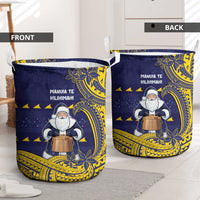 Tokelau Christmas Laundry Basket Santa With Tuluma Xmas Tribal Waves - Polynesian Pride