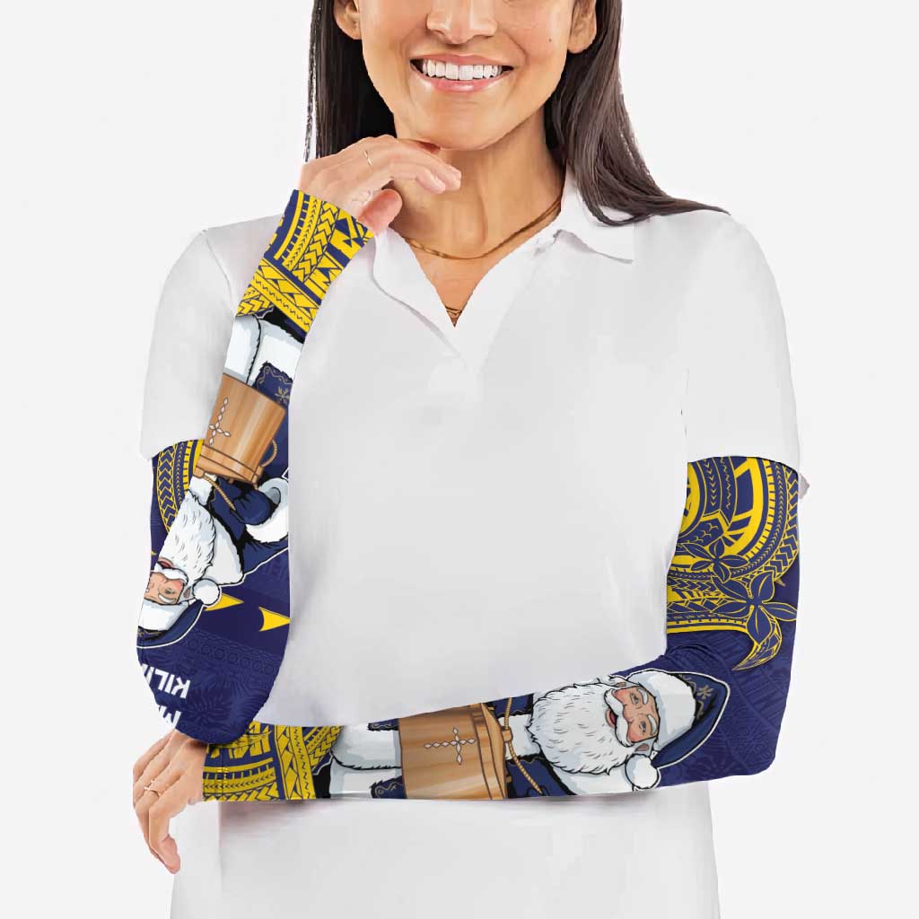 Tokelau Christmas Arm Sleeves Santa With Tuluma Xmas Tribal Waves - Polynesian Pride