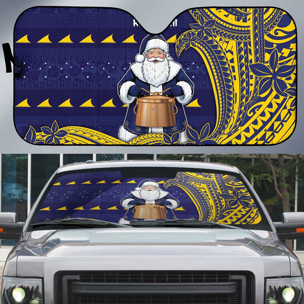 Tokelau Christmas Auto Sun Shade Santa With Tuluma Xmas Tribal Waves - Polynesian Pride