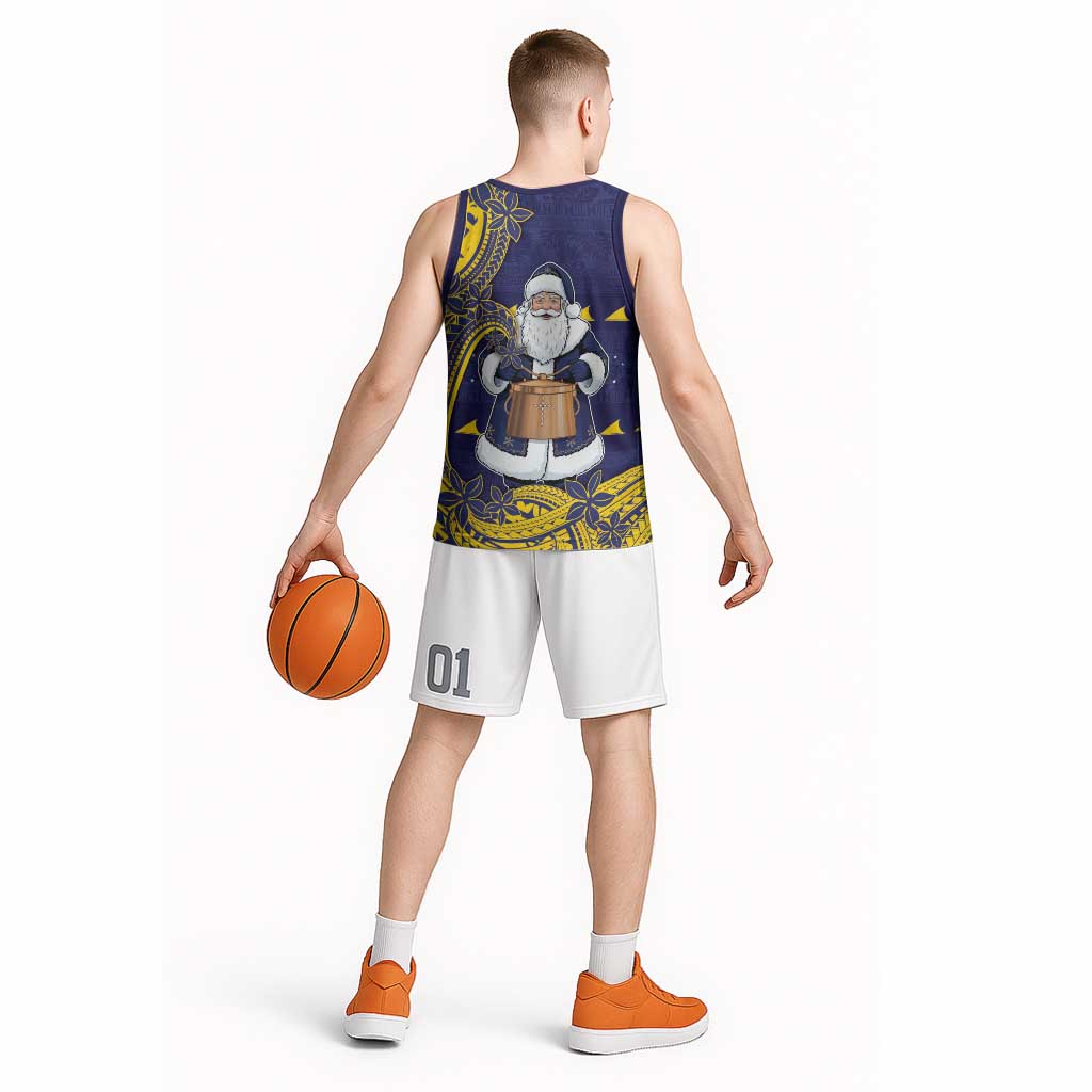 Tokelau Christmas Basketball Jersey Santa With Tuluma Xmas Tribal Waves - Polynesian Pride