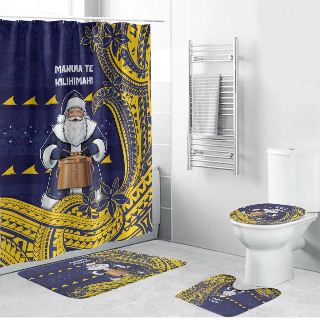 Tokelau Christmas Bathroom Set Santa With Tuluma Xmas Tribal Waves - Polynesian Pride