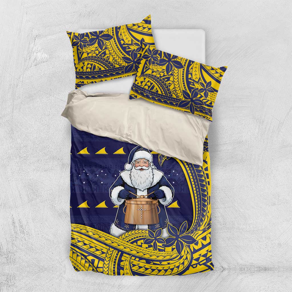 Tokelau Christmas Bedding Set Santa With Tuluma Xmas Tribal Waves - Polynesian Pride