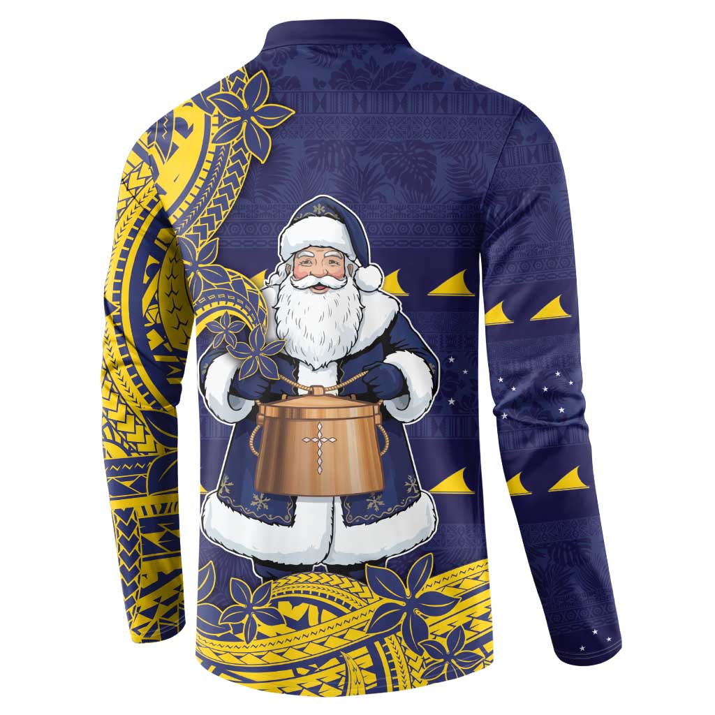 Tokelau Christmas Button Sweatshirt Santa With Tuluma Xmas Tribal Waves - Polynesian Pride