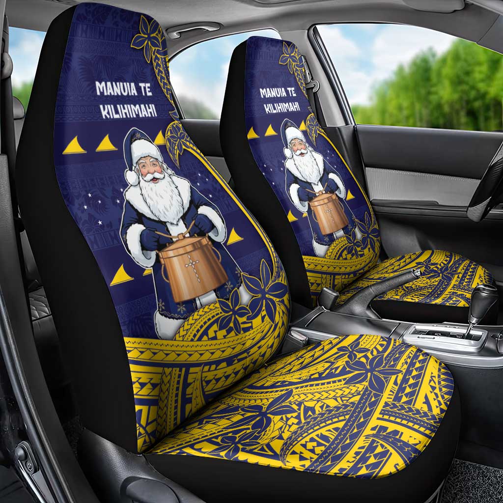 Tokelau Christmas Car Seat Cover Santa With Tuluma Xmas Tribal Waves - Polynesian Pride