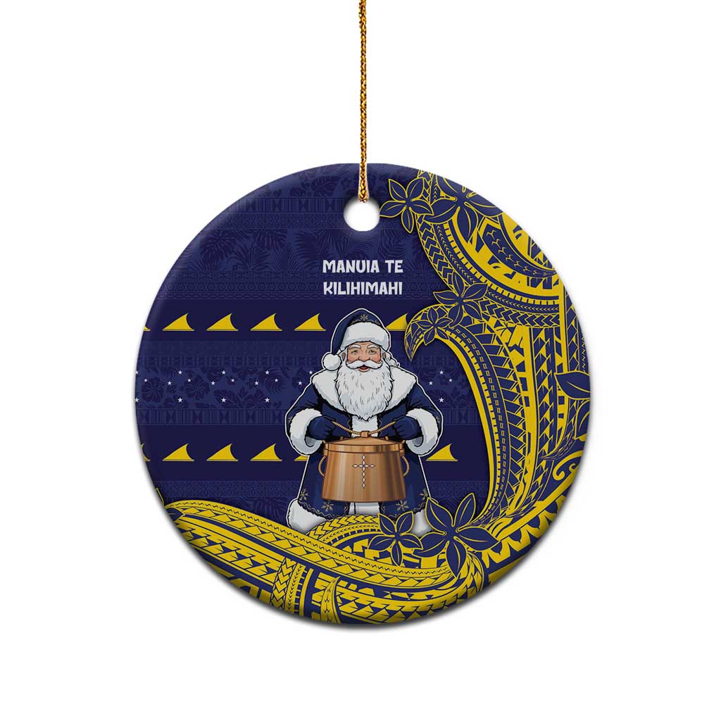 Tokelau Christmas Ceramic Ornament Santa With Tuluma Xmas Tribal Waves - Polynesian Pride