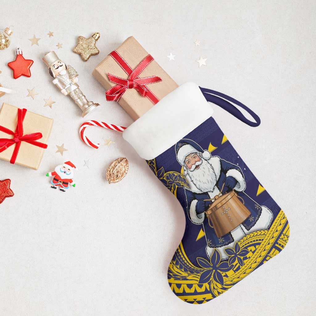 Tokelau Christmas Stocking Santa With Tuluma Xmas Tribal Waves - Polynesian Pride