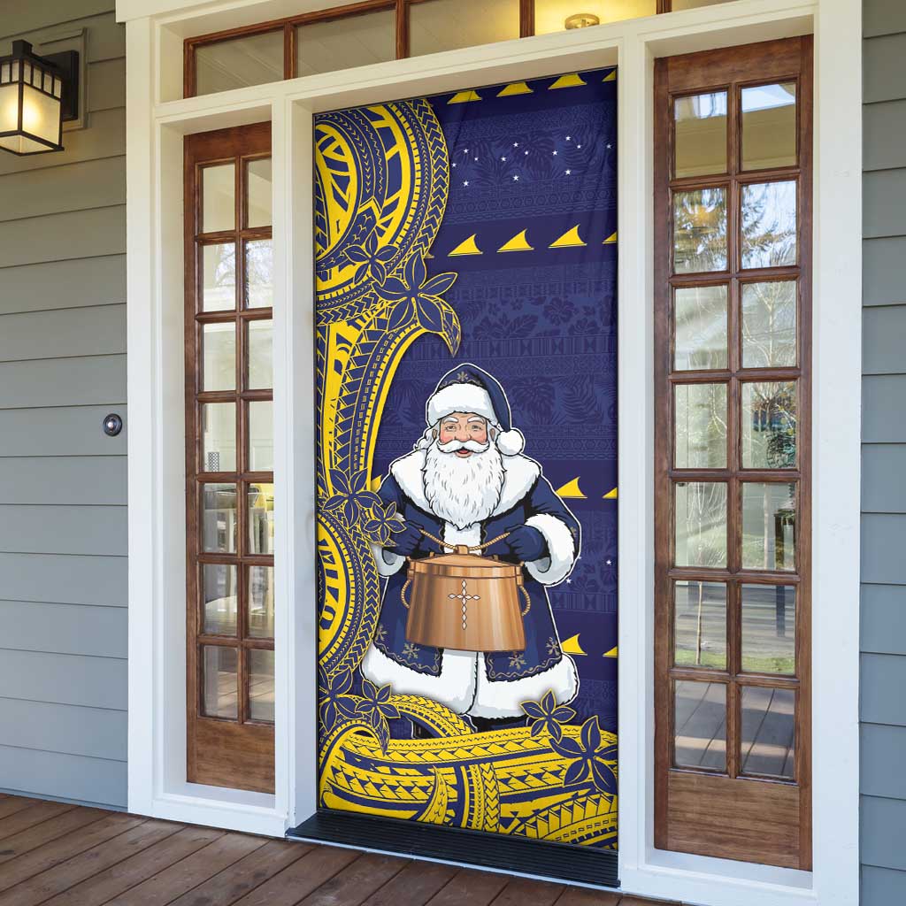 Tokelau Christmas Door Cover Santa With Tuluma Xmas Tribal Waves - Polynesian Pride