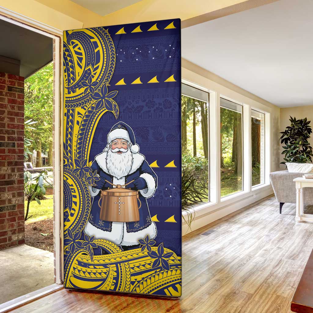 Tokelau Christmas Door Cover Santa With Tuluma Xmas Tribal Waves - Polynesian Pride