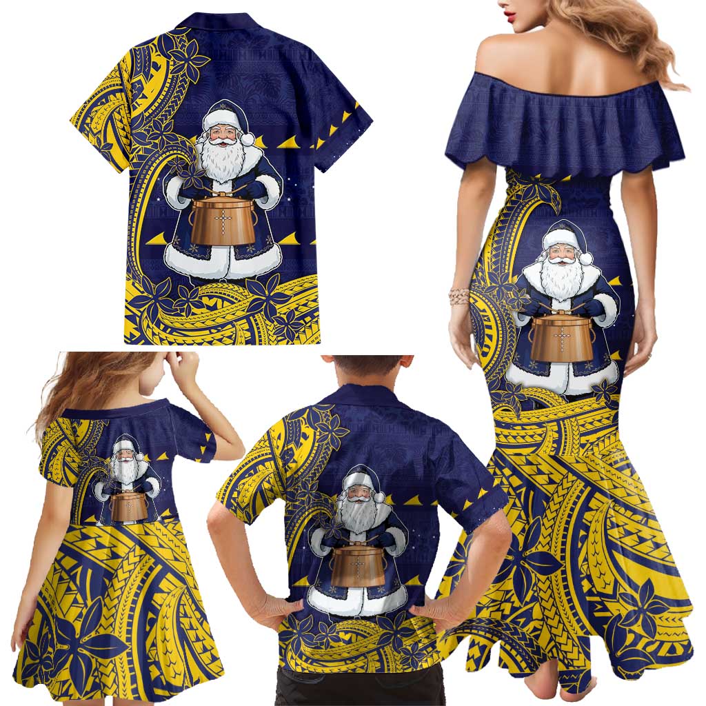 Tokelau Christmas Family Matching Mermaid Dress and Hawaiian Shirt Santa With Tuluma Xmas Tribal Waves - Polynesian Pride